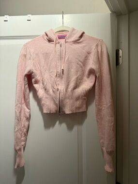 Edikted Desiree Knitted Hooded Zip Up Cardigan – Light Pink – Size M